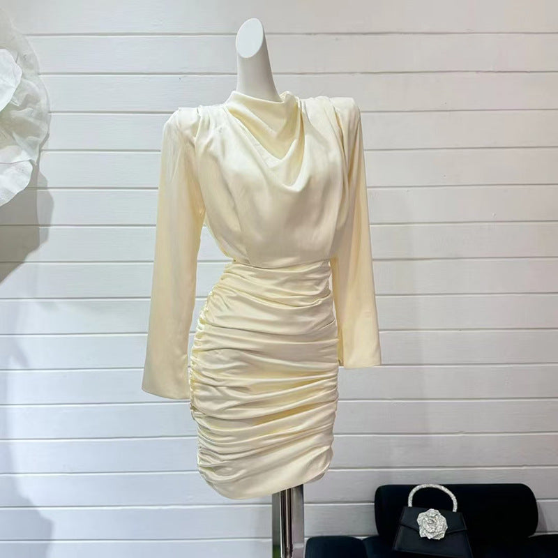 A stylish High Collar Sheath Pleated Dress for women. this piece adds a touch of elegance to your outfit - Brinxx Couture