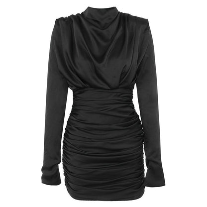 A stylish High Collar Sheath Pleated Dress for women. this piece adds a touch of elegance to your outfit - Brinxx Couture