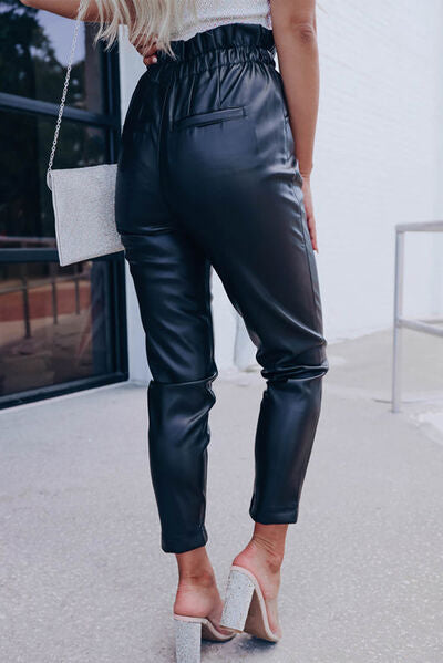 High Waist PU Leather Cropped Pants - Brinxx Couture