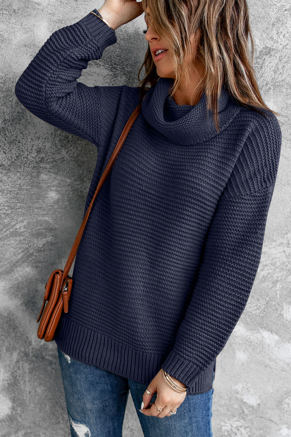 Horizontal Ribbing Turtleneck Sweater - Brinxx Couture