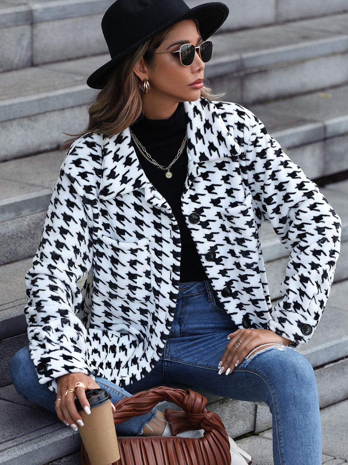 Houndstooth Button Down Jacket - Brinxx Couture