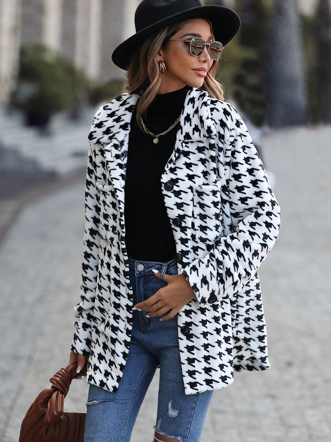 Houndstooth Button Down Jacket - Brinxx Couture