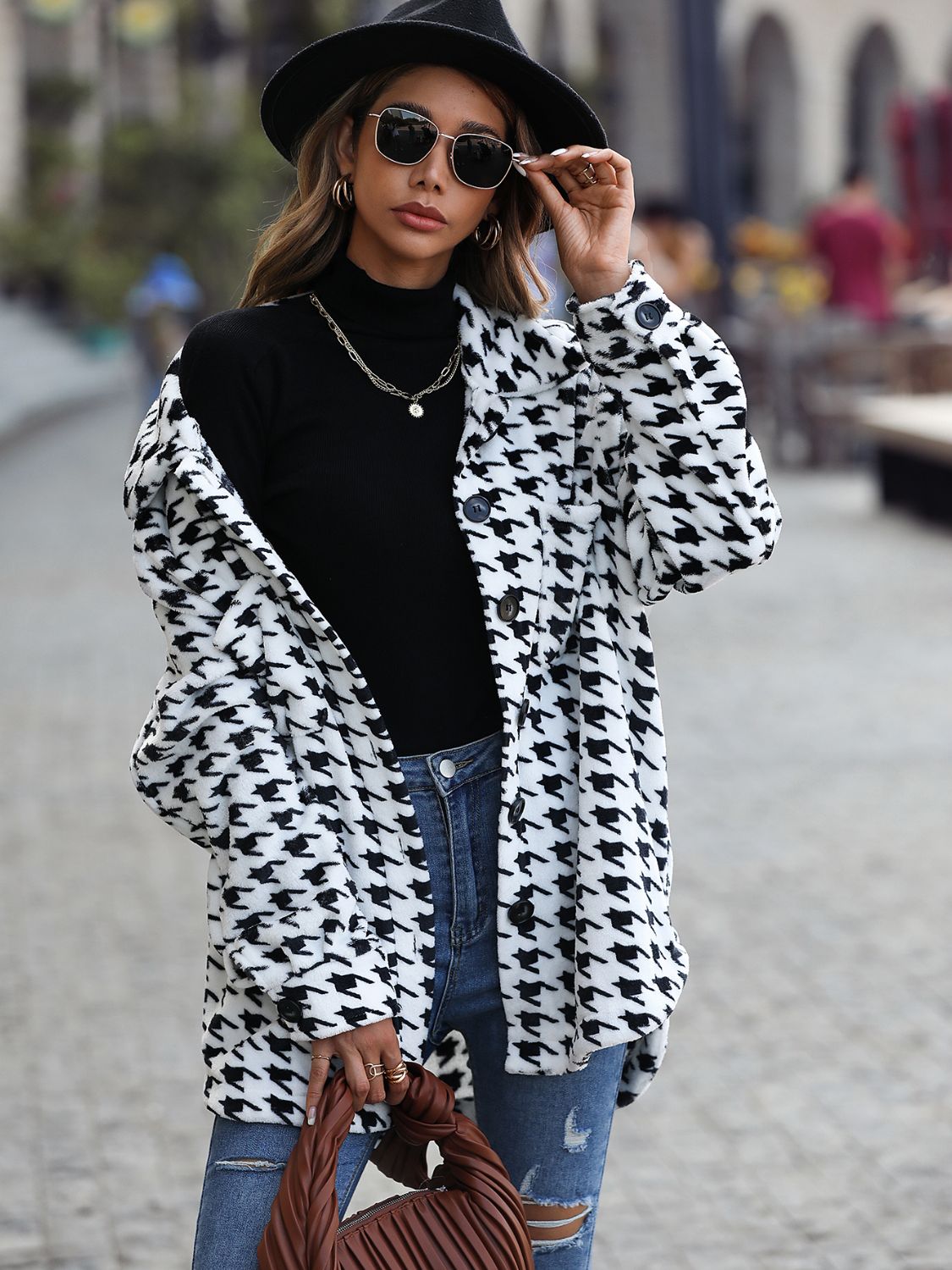 Houndstooth Button Down Jacket - Brinxx Couture