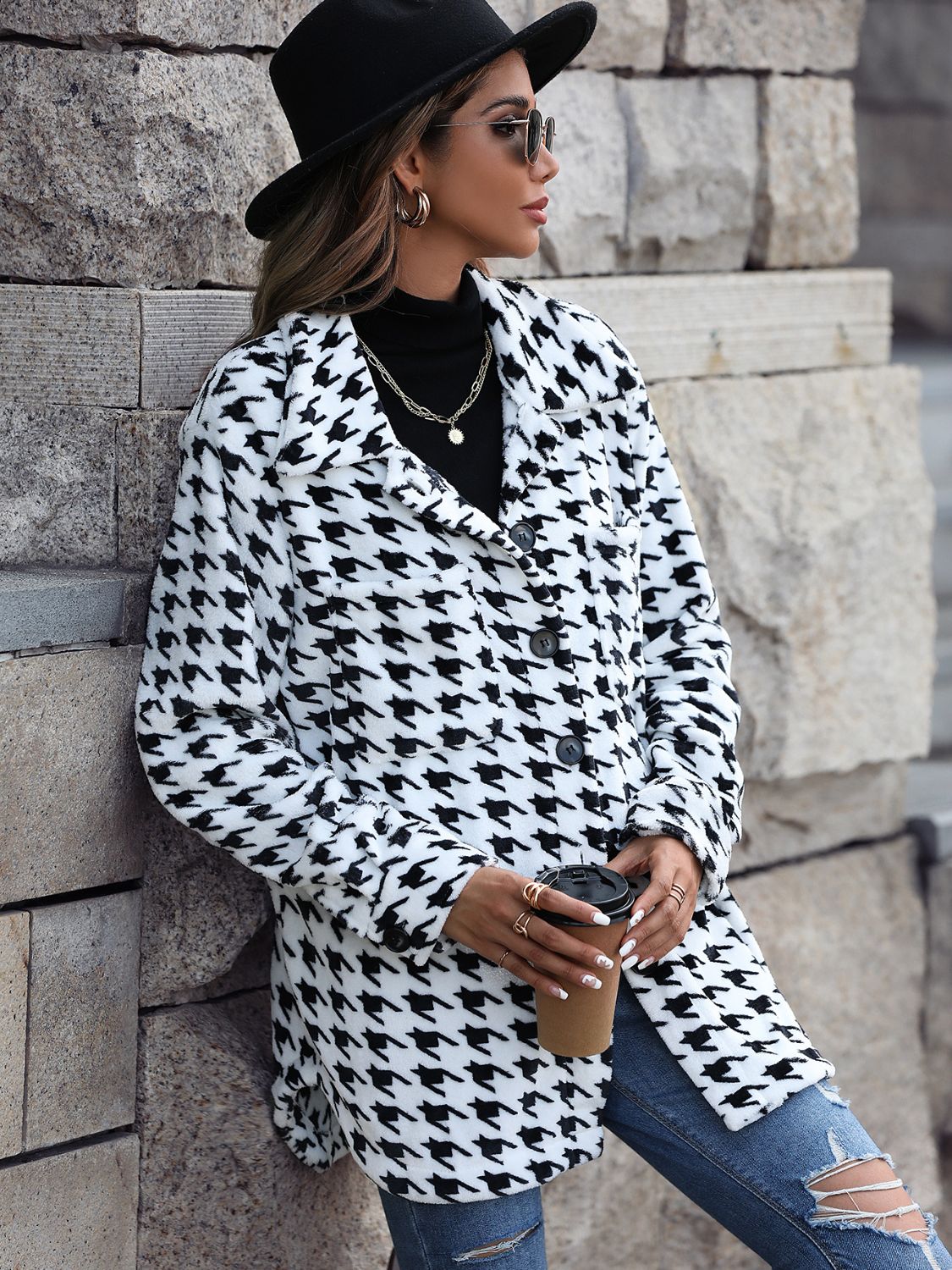 Houndstooth Button Down Jacket - Brinxx Couture