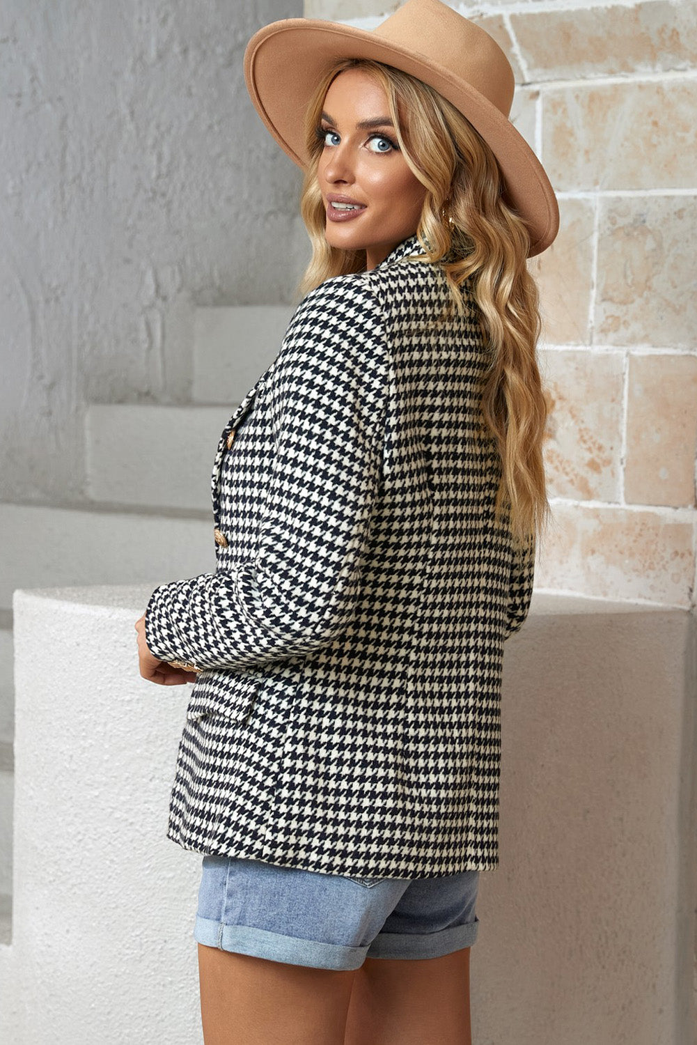 Houndstooth Double-Breasted Blazer - Brinxx Couture