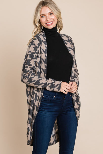 A stylish Houndstooth Open Front Cocoon Knit Cardigan for women. this piece adds a touch of elegance to your outfit - Brinxx Couture