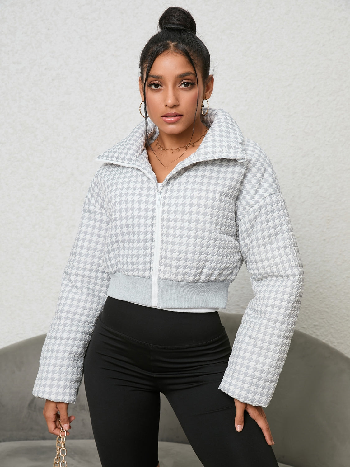 Houndstooth Zip-Up Jacket - Brinxx Couture