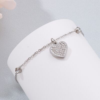 Inlaid Rhinestone Titanium Steel Heart Bracelet - Brinxx Couture