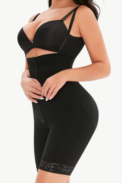 Lace Detail Zip-Up Under-Bust Shaping Bodysuit - Brinxx Couture