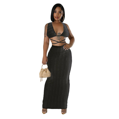 Lace Sleeveless Backless Skirt Set - Brinxx Couture