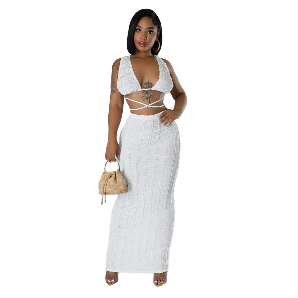 Lace Sleeveless Backless Skirt Set - Brinxx Couture