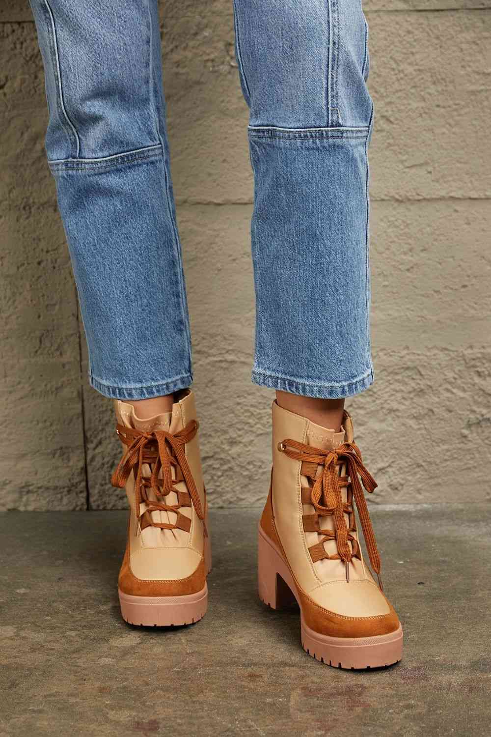 Lace Up Lug Booties - Brinxx Couture