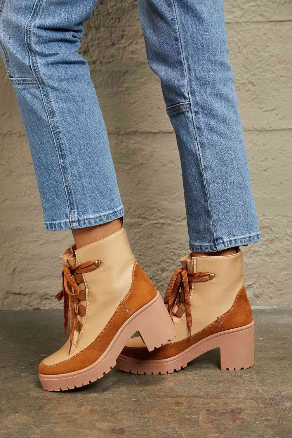 Lace Up Lug Booties - Brinxx Couture