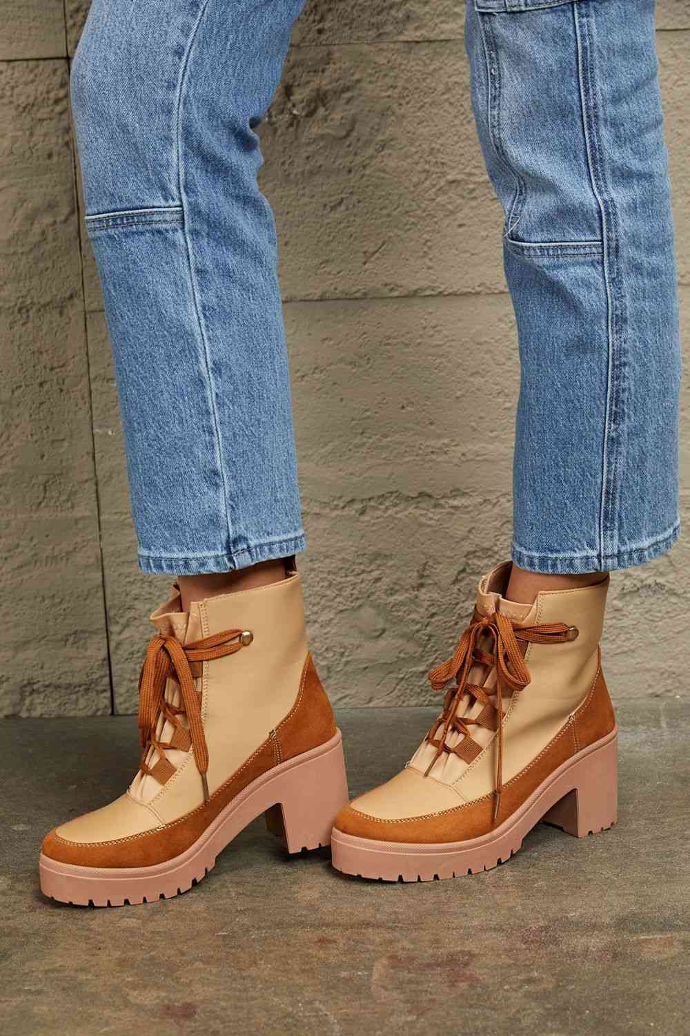 Lace Up Lug Booties - Brinxx Couture