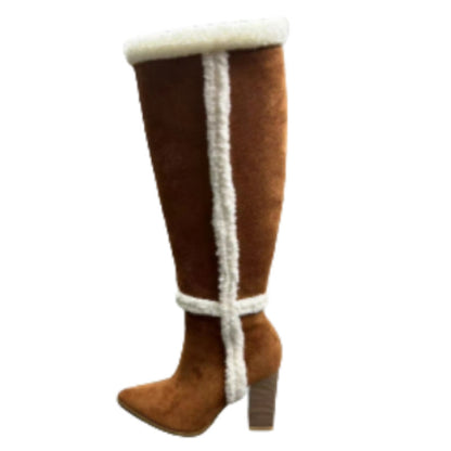 A stylish Lamb Fur Brown Suede Boots for women. this piece adds a touch of elegance to your outfit - Brinxx Couture