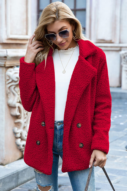 Lapel Collar Sherpa Coat - Brinxx Couture