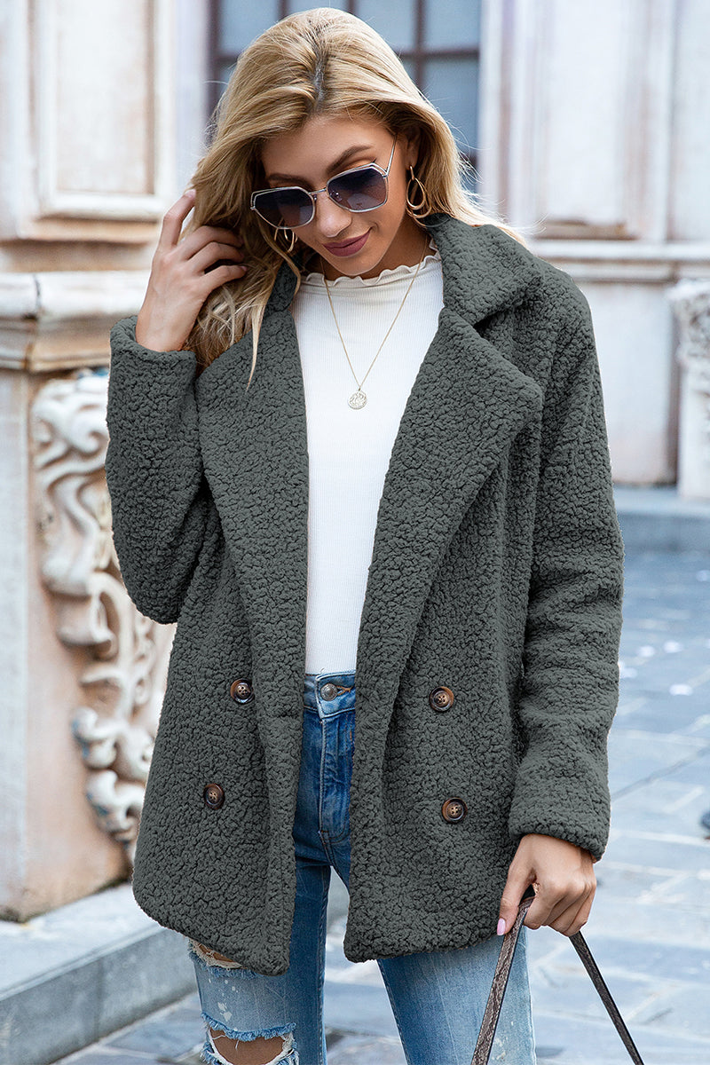 Lapel Collar Sherpa Coat - Brinxx Couture