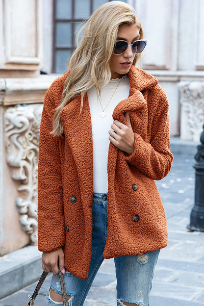 Lapel Collar Sherpa Coat - Brinxx Couture