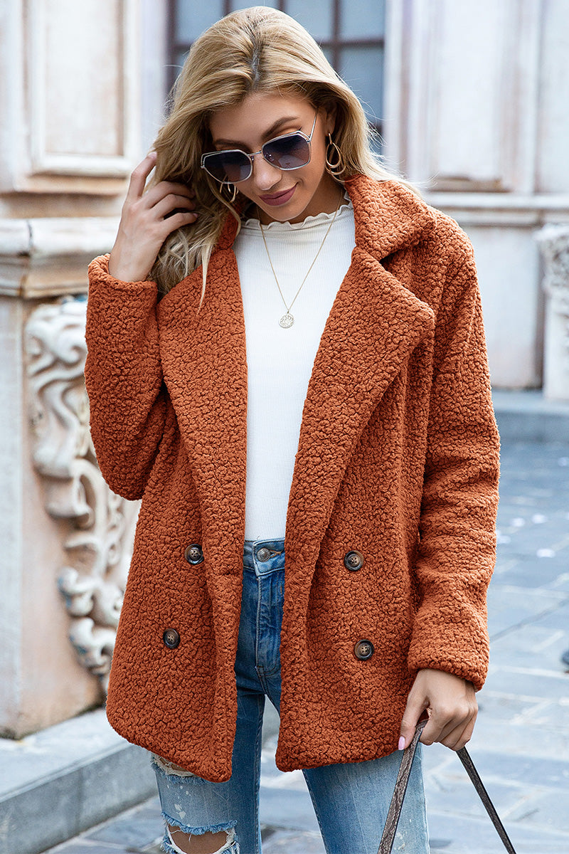 Lapel Collar Sherpa Coat - Brinxx Couture