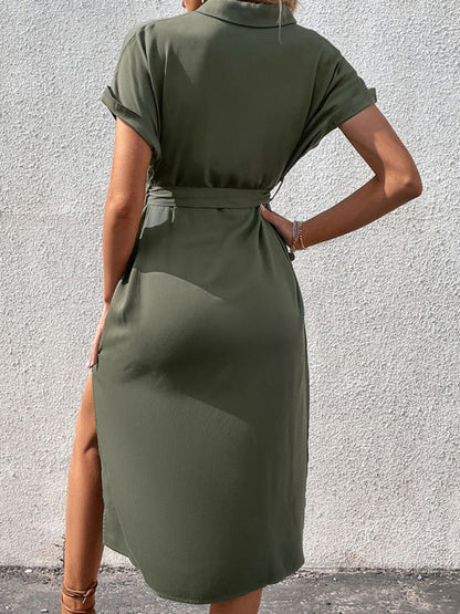 A stylish Lapel Tie Solid Color Dress for women. this piece adds a touch of elegance to your outfit - Brinxx Couture