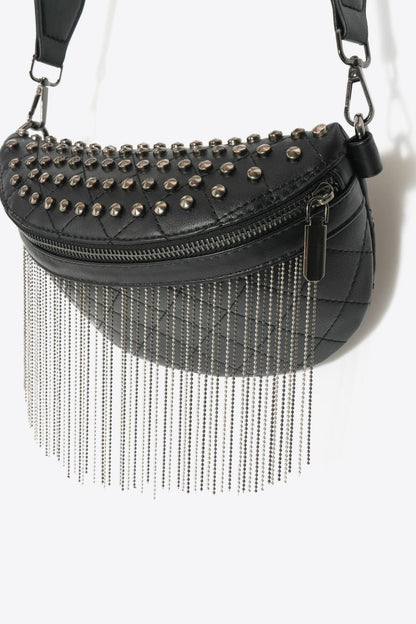 Leather Studded Sling Bag with Fringes - Brinxx Couture