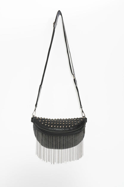 Leather Studded Sling Bag with Fringes - Brinxx Couture