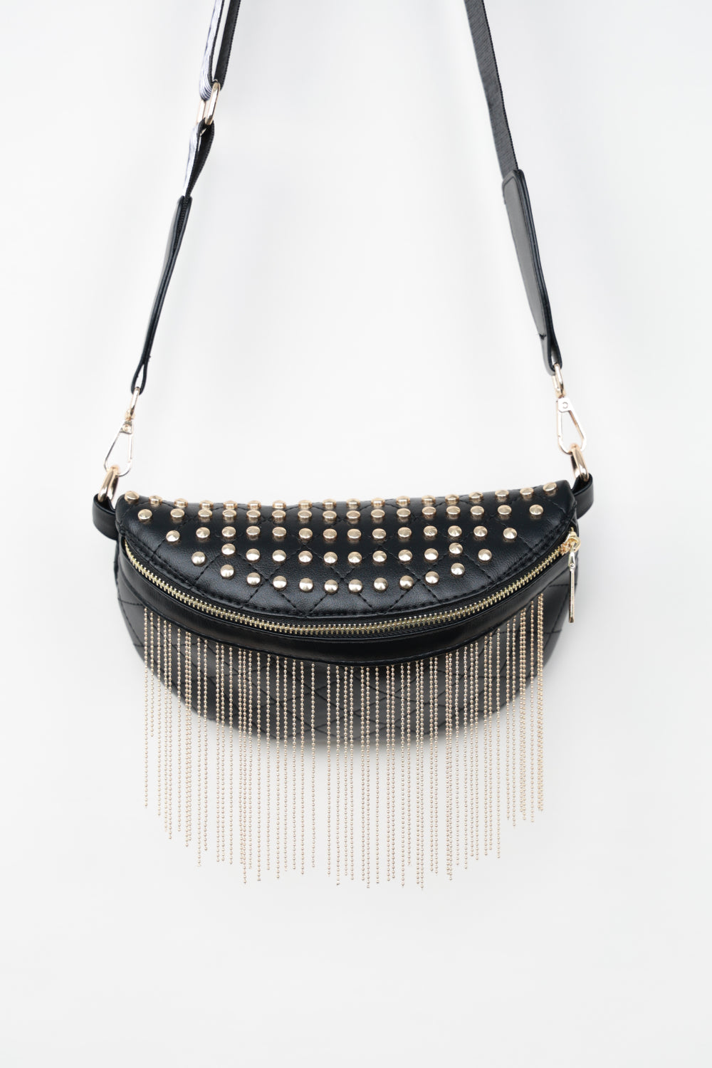 Leather Studded Sling Bag with Fringes - Brinxx Couture