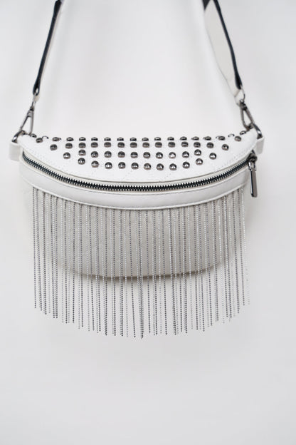 Leather Studded Sling Bag with Fringes - Brinxx Couture