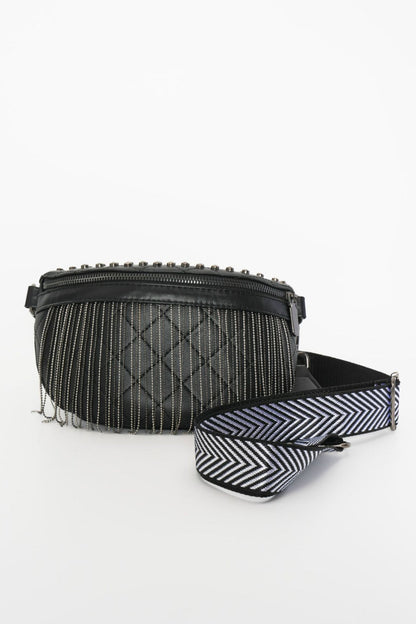 Leather Studded Sling Bag with Fringes - Brinxx Couture