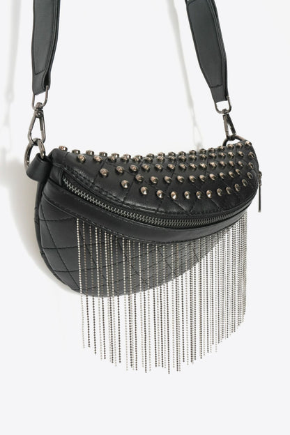 Leather Studded Sling Bag with Fringes - Brinxx Couture