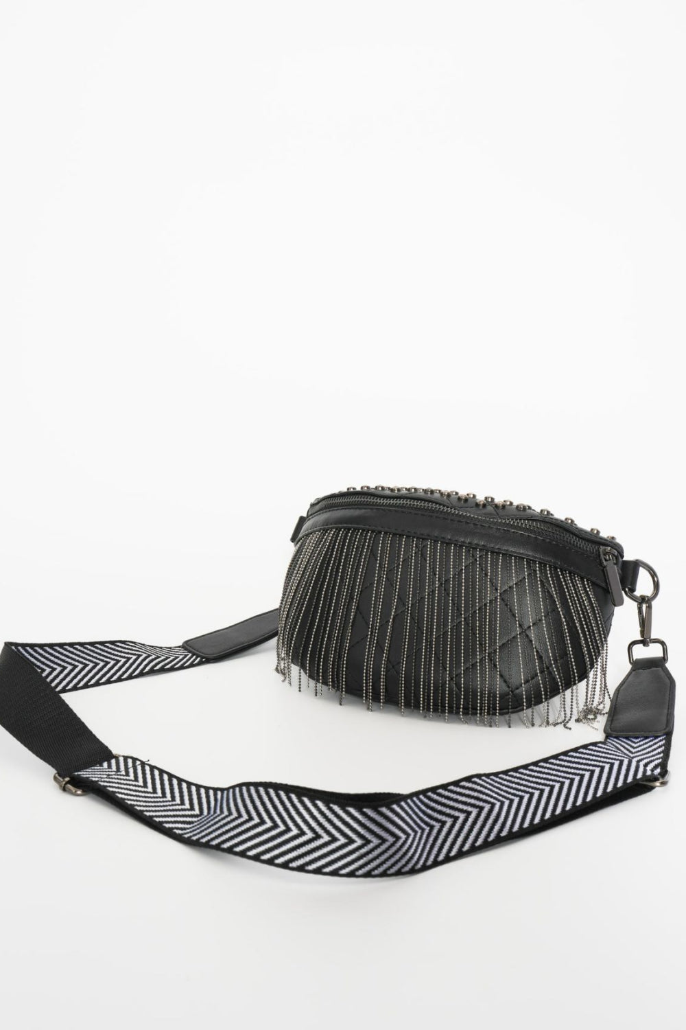 Leather Studded Sling Bag with Fringes - Brinxx Couture