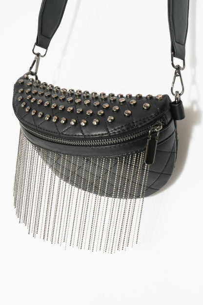 Leather Studded Sling Bag with Fringes - Brinxx Couture