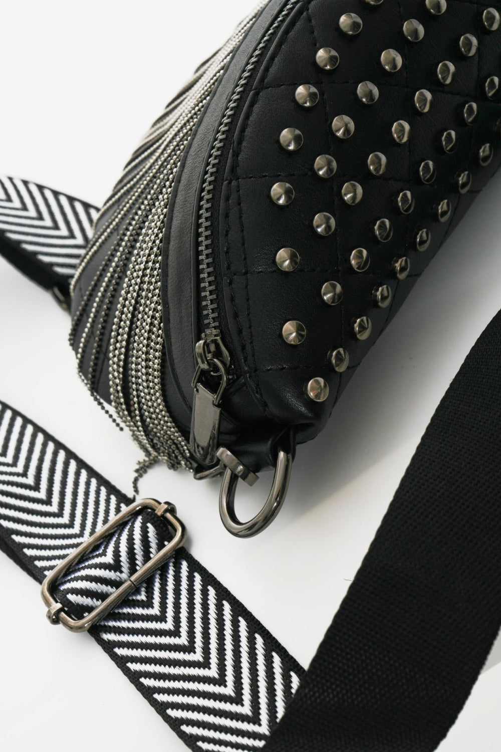 Leather Studded Sling Bag with Fringes - Brinxx Couture