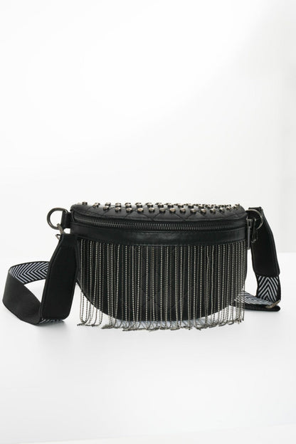 Leather Studded Sling Bag with Fringes - Brinxx Couture