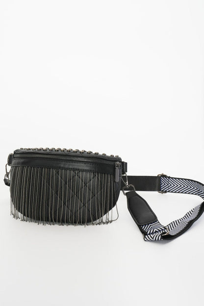 Leather Studded Sling Bag with Fringes - Brinxx Couture