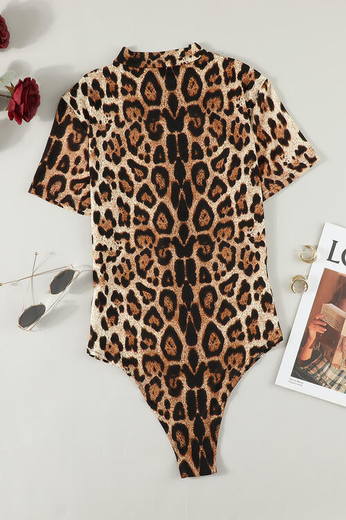 Leopard Half Zip Short Sleeve Bodysuit - Brinxx Couture