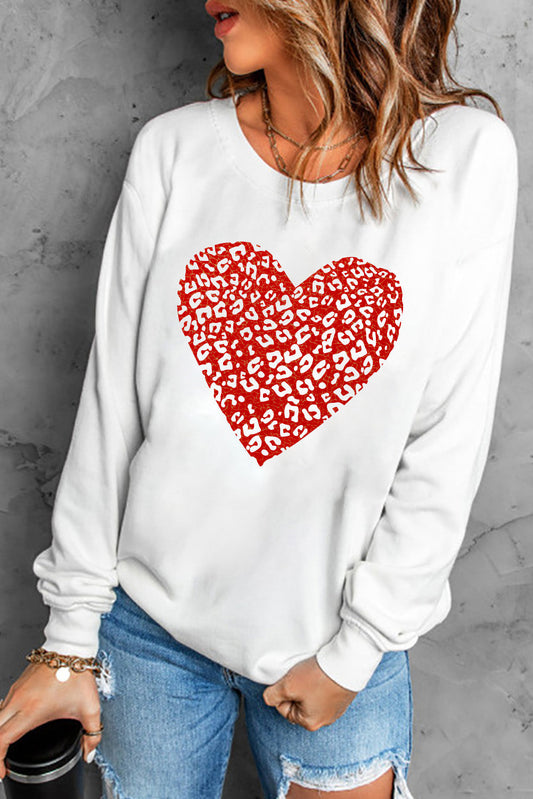 Leopard Heart Graphic Drop Shoulder Sweatshirt - Brinxx Couture