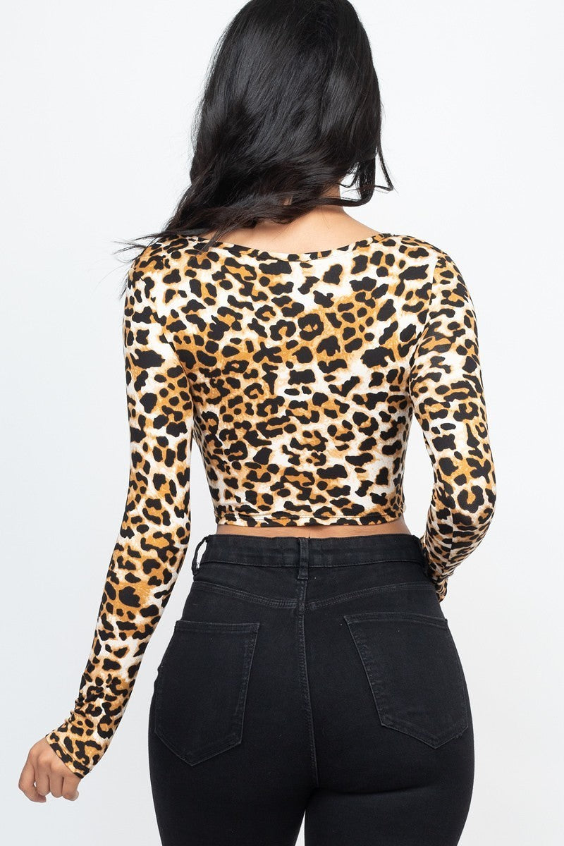 Leopard Print Strap Ruched Front Crop Top - Brinxx Couture