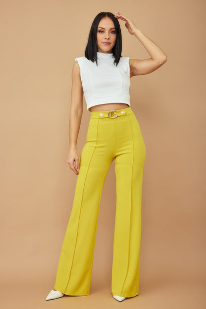 A stylish Letter Buckle And Button Detail Pants for women. this piece adds a touch of elegance to your outfit - Brinxx Couture