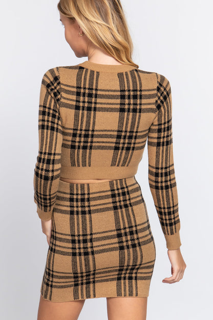 Long Sleeve Checker Crop Sweater - Brinxx Couture