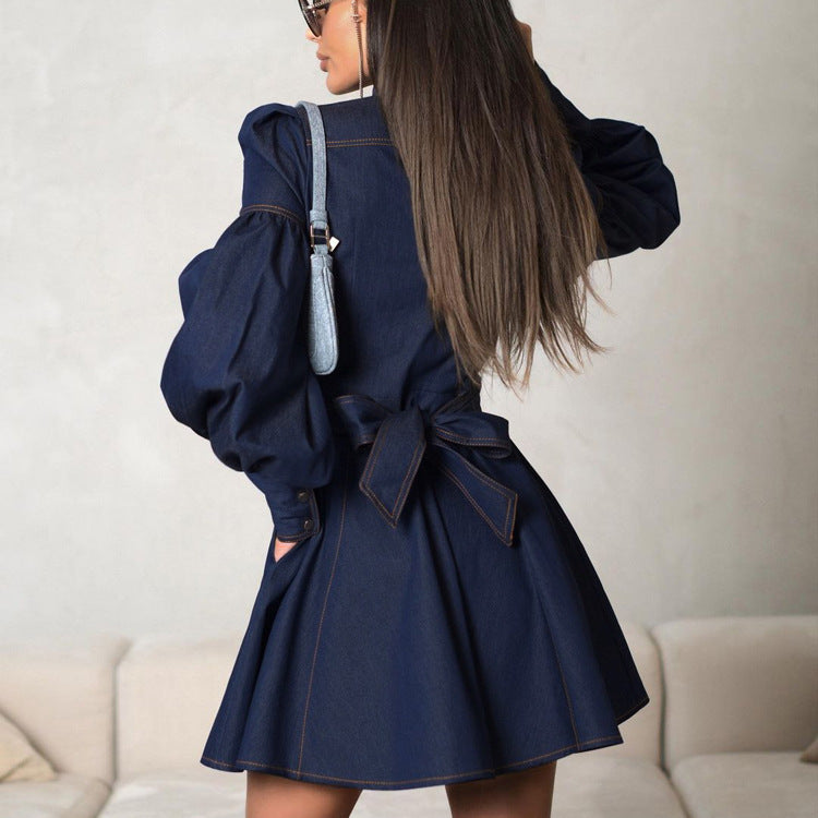 A stylish Long Sleeve Denim Shirt Dress for women. this piece adds a touch of elegance to your outfit - Brinxx Couture