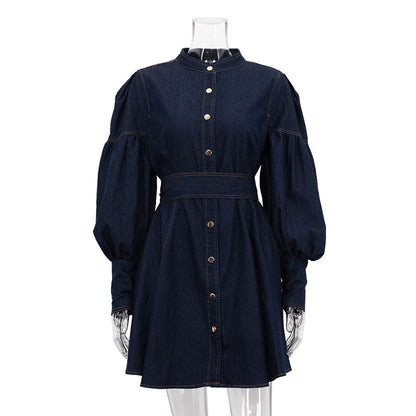 A stylish Long Sleeve Denim Shirt Dress for women. this piece adds a touch of elegance to your outfit - Brinxx Couture