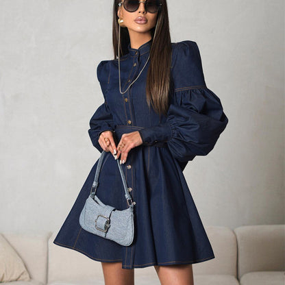 A stylish Long Sleeve Denim Shirt Dress for women. this piece adds a touch of elegance to your outfit - Brinxx Couture