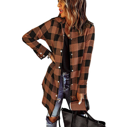 Long Sleeve Plaid Shacket - Brinxx Couture