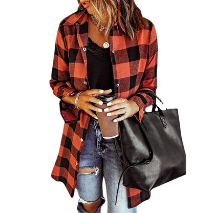 Long Sleeve Plaid Shacket - Brinxx Couture