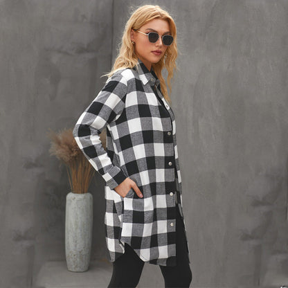 Long Sleeve Plaid Shacket - Brinxx Couture