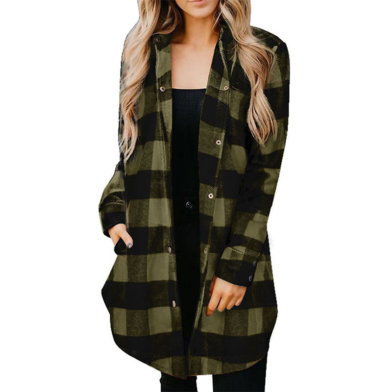 Long Sleeve Plaid Shacket - Brinxx Couture