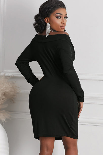 Long Sleeve Plunge Ribbed Bodycon Dress - Brinxx Couture