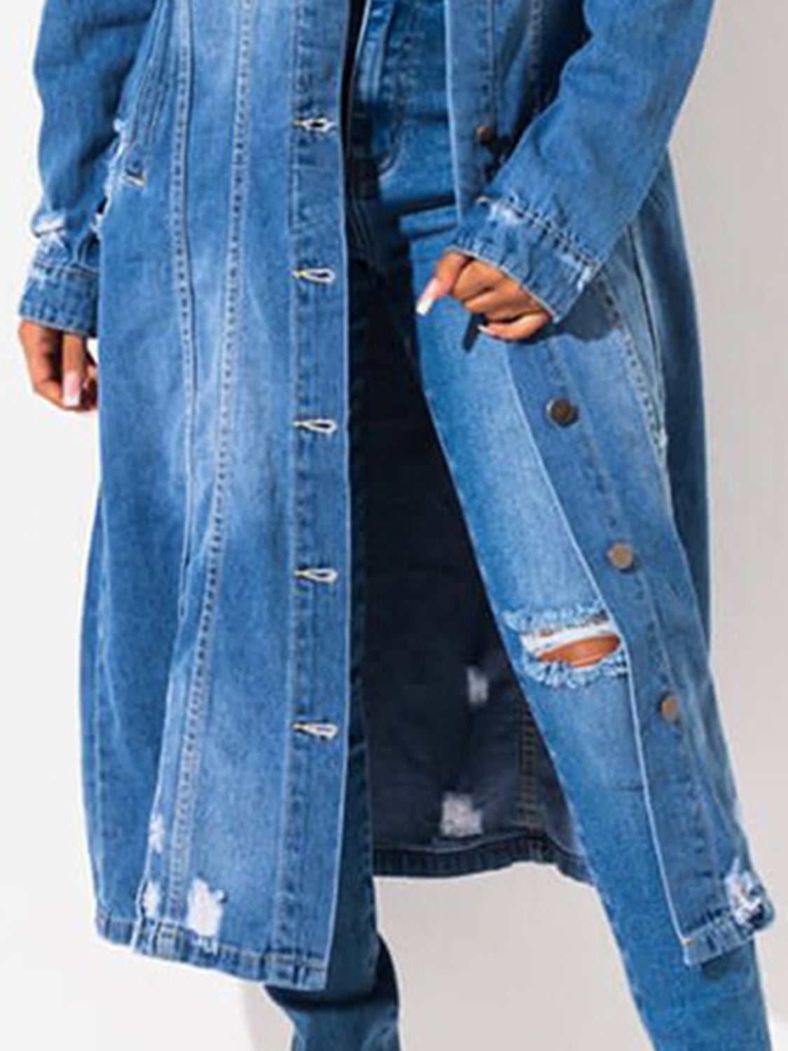 Long Sleeve Raw Hem Denim Jacket - Brinxx Couture