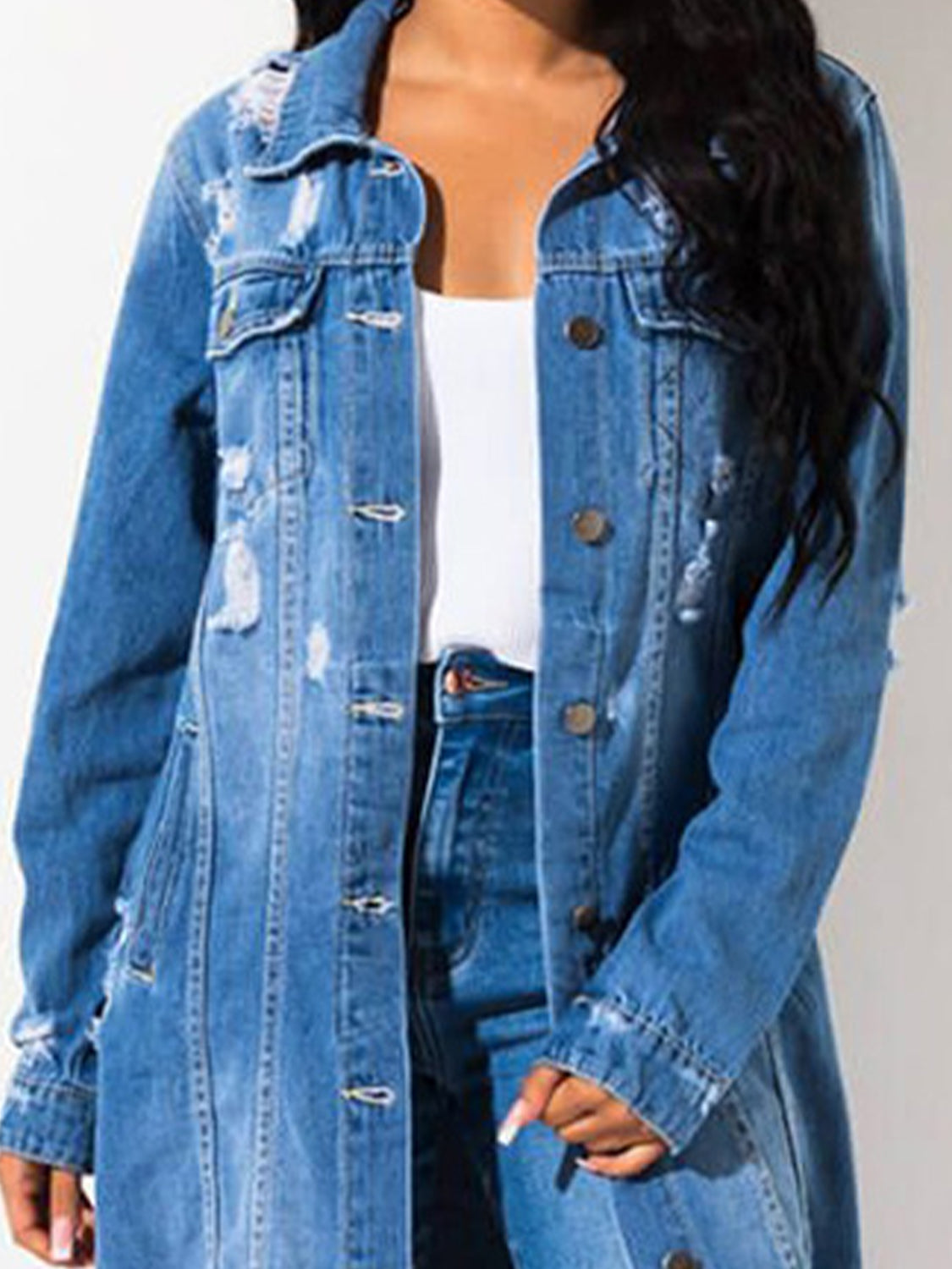 Long Sleeve Raw Hem Denim Jacket - Brinxx Couture